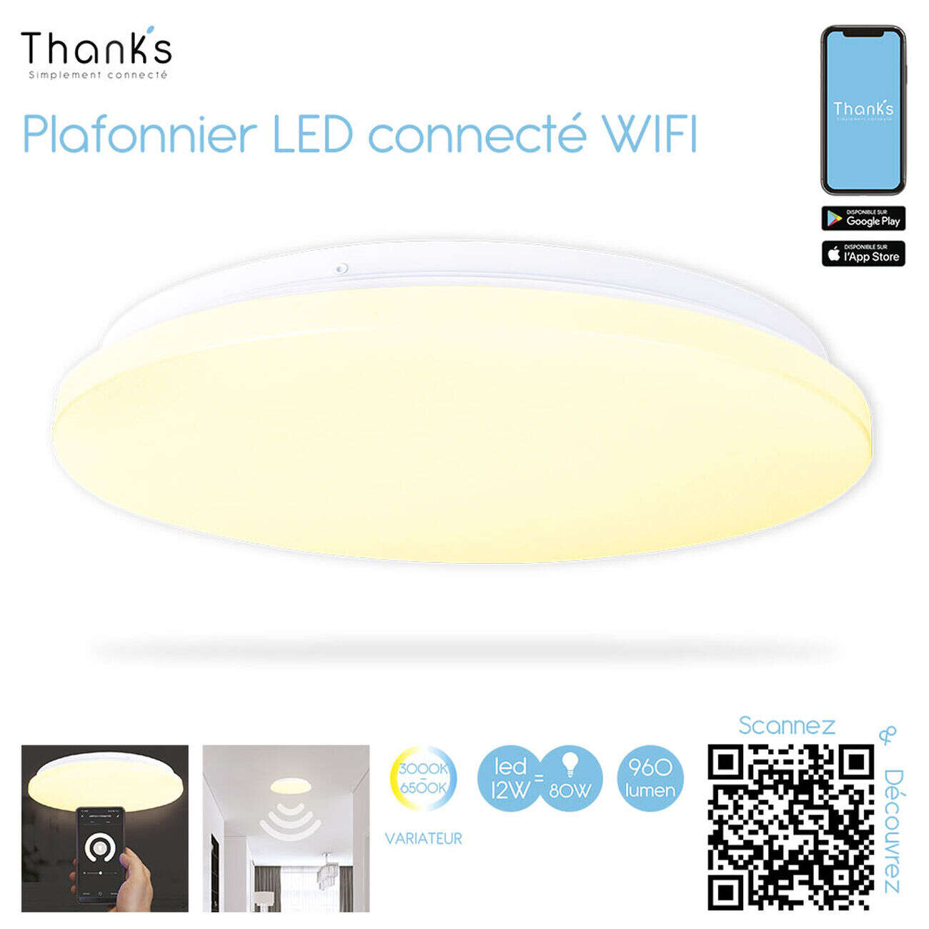 Plafonnier LED connecté WIFI