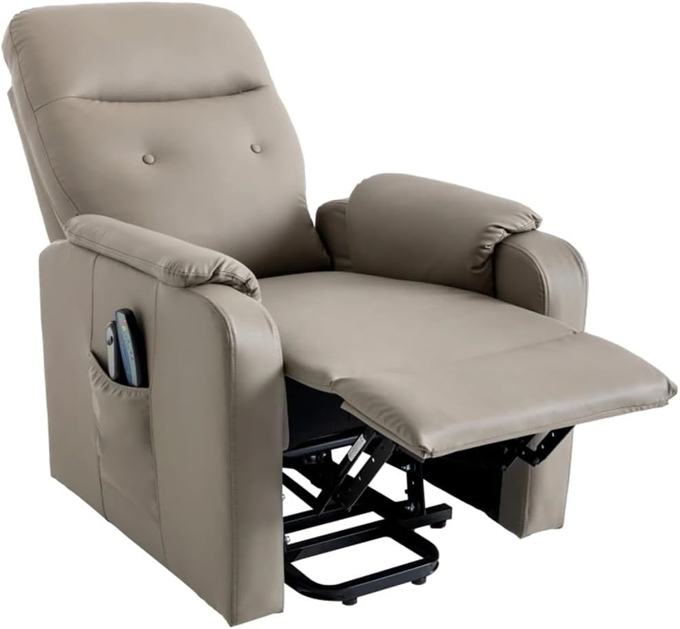 Fauteuil de massage inclinable en noyer, fauteuil releveur électrique avec poche latérale, réglable et fonction chauffante pour adultes et seniors