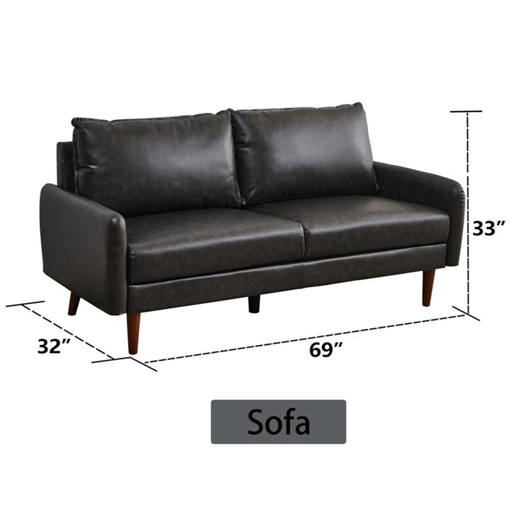 Modern Sofa Faux Leather Couch for Living Room Office Dark Gray(Gray) - Image 7