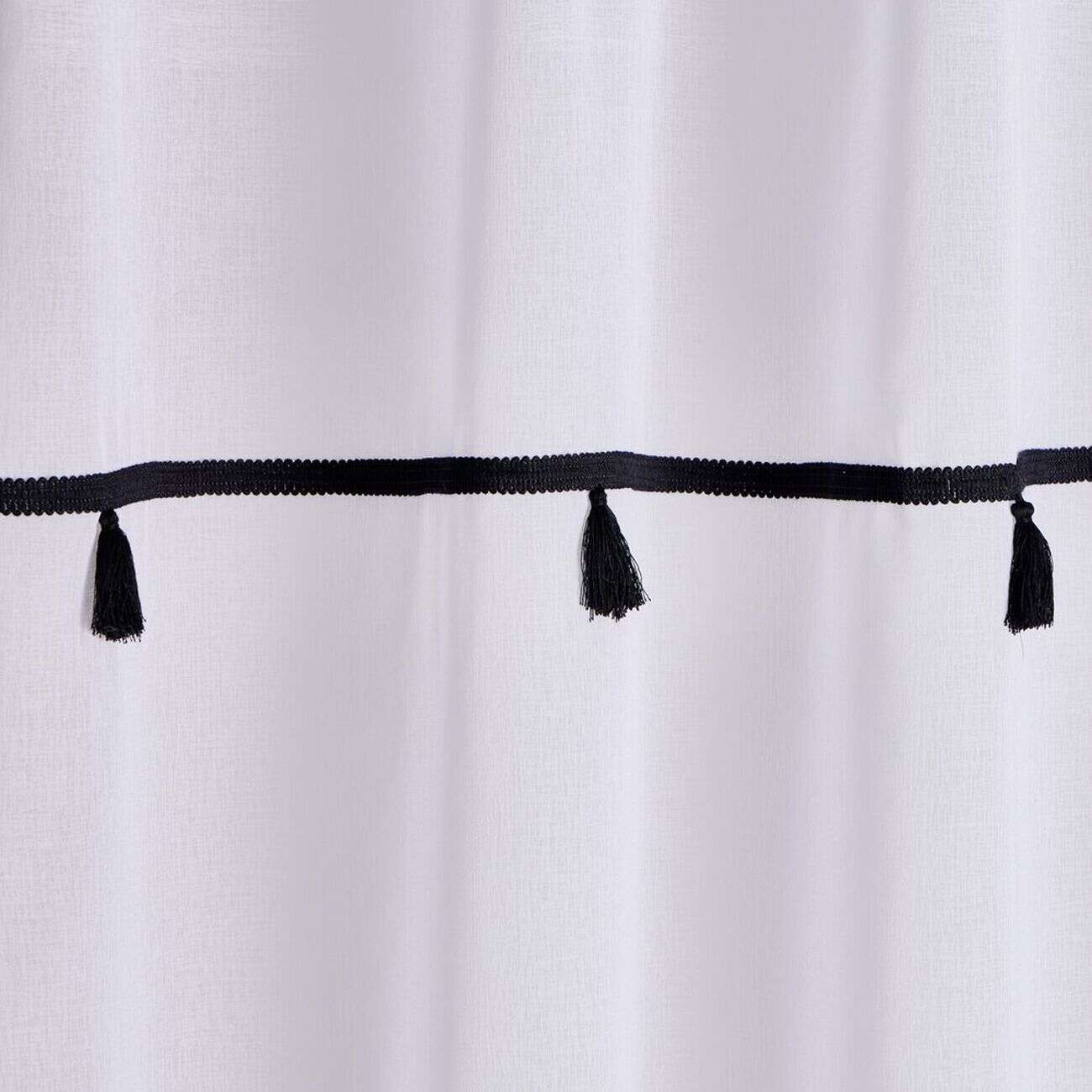 Voilage 140x240cm polyester blanc à pompons noirs