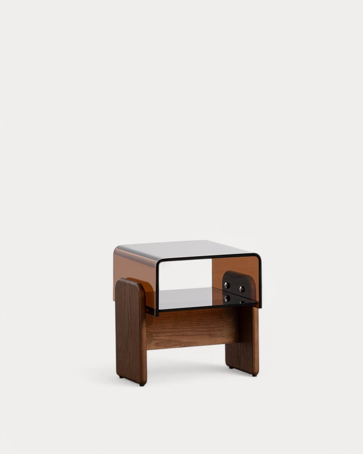 Clery - Mesa Auxiliar Rectangular de Cristal Curvado y Madera (45x40 cm) Clery