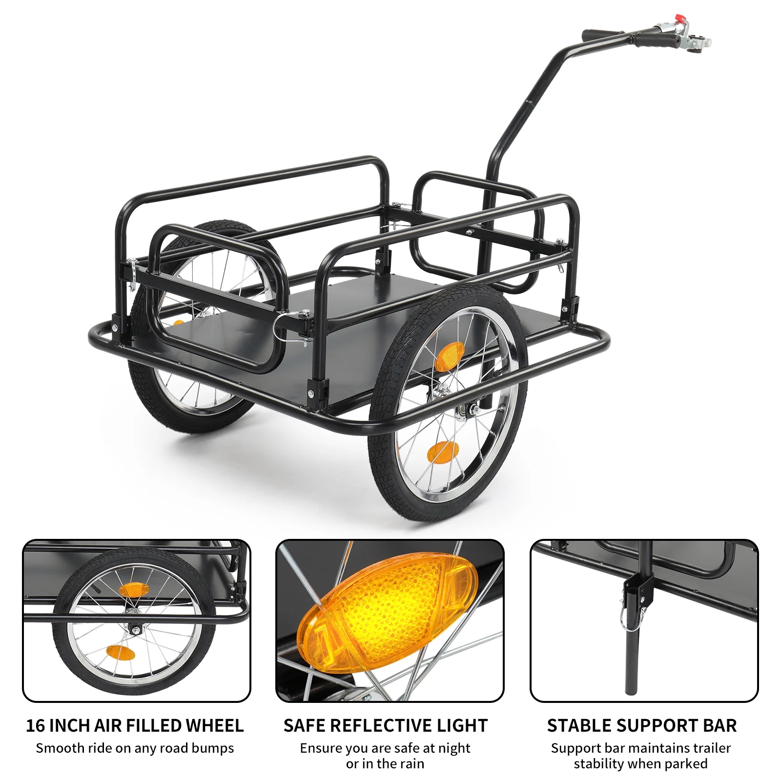 Two Wheel Bicycle Cargo Trailer, Black - Image 7