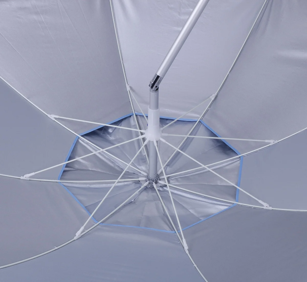 7 ft Fiberglass Beach Umbrella for Sand with Folding Anchor Base, Integrated Table, Telescopic Aluminum Pole, UPF 50+, Tilt(Dark Blue / Light Blue Panels) - Image 4
