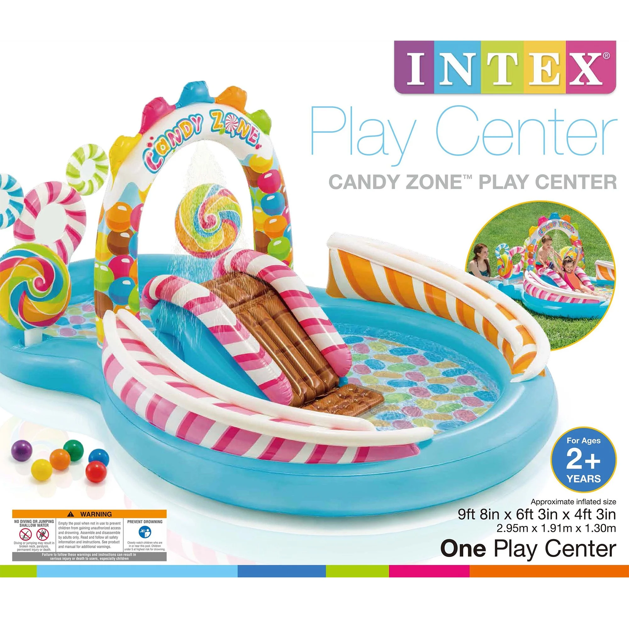 9' x 6' x 51" Inflatable Candy Zone Kiddie Pool with Waterslide (3 Pack) - Image 3