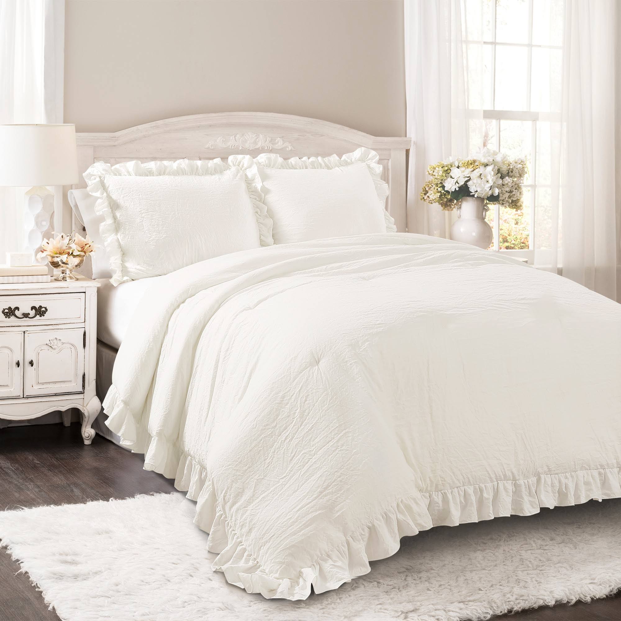Lush Decor Reyna 3-Piece Ruffled Comforter Bedding Set with Pillow Shams, Twin XL, White