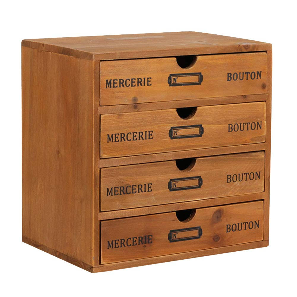 Willcome Wooden Storage Box with Drawers Portable Desktop Cabinet Organizer for Home Office Counter Craft Decor (with 4 drawer)