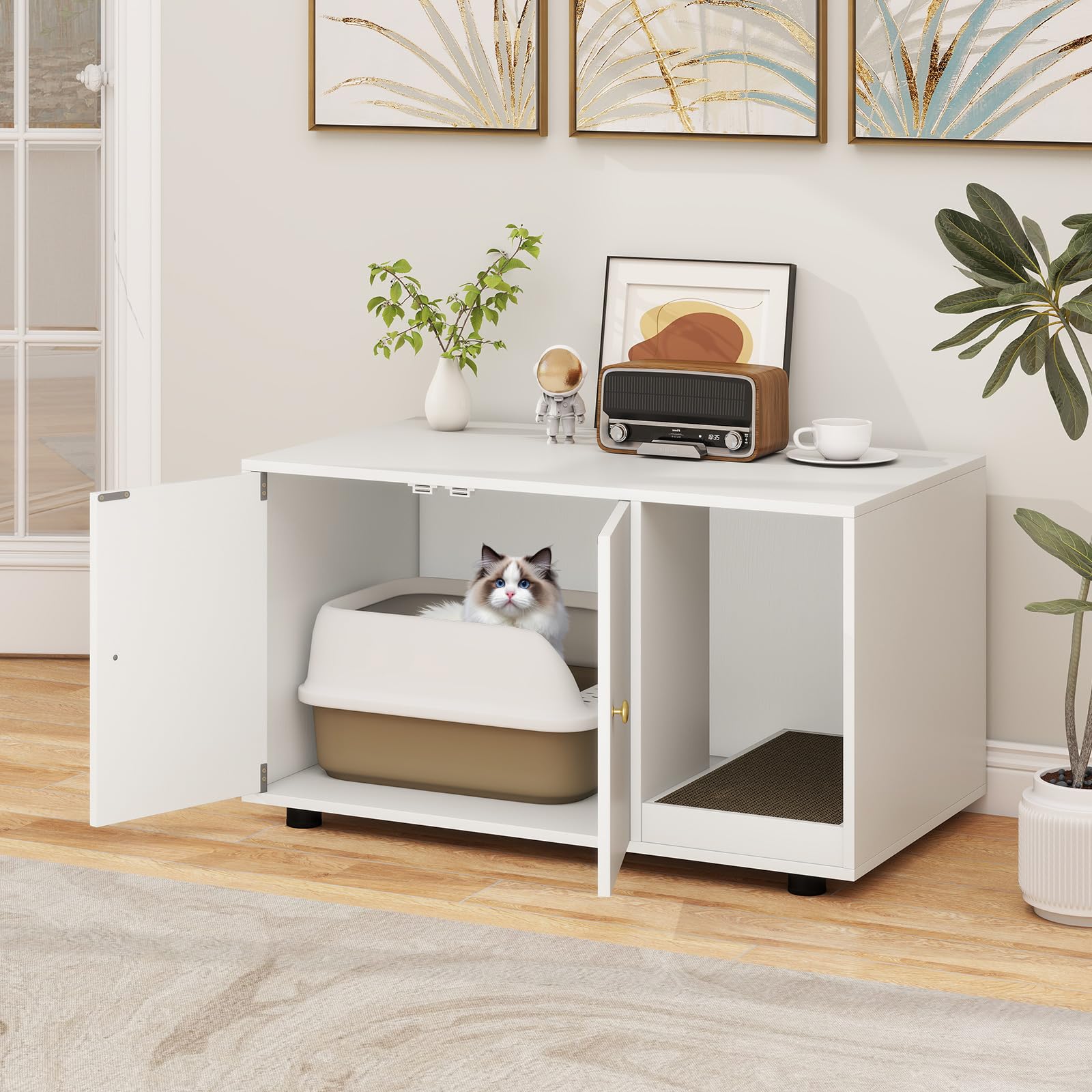 Tangkula Cat Litter Box Enclosure | Hidden Litter Box Furniture with Scratching Board