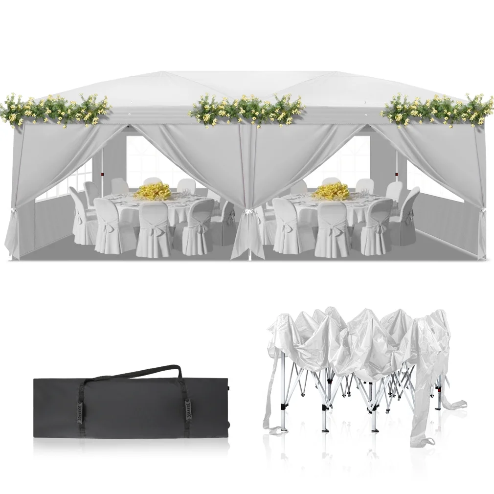 10x20 Pop Up Canopy Tent with 6 Removable Sidewalls and 4 Windows, Waterproof Commercial Instant Shelter Tent for Wedding, Courtyard with Portable Bag, White(White) Image 10