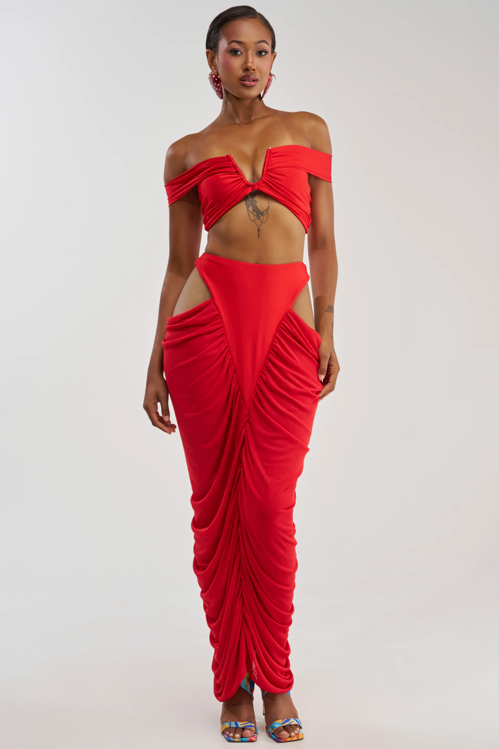 HOTTIE ALERT MESH MAXI SKIRT IN RED - Akira Store