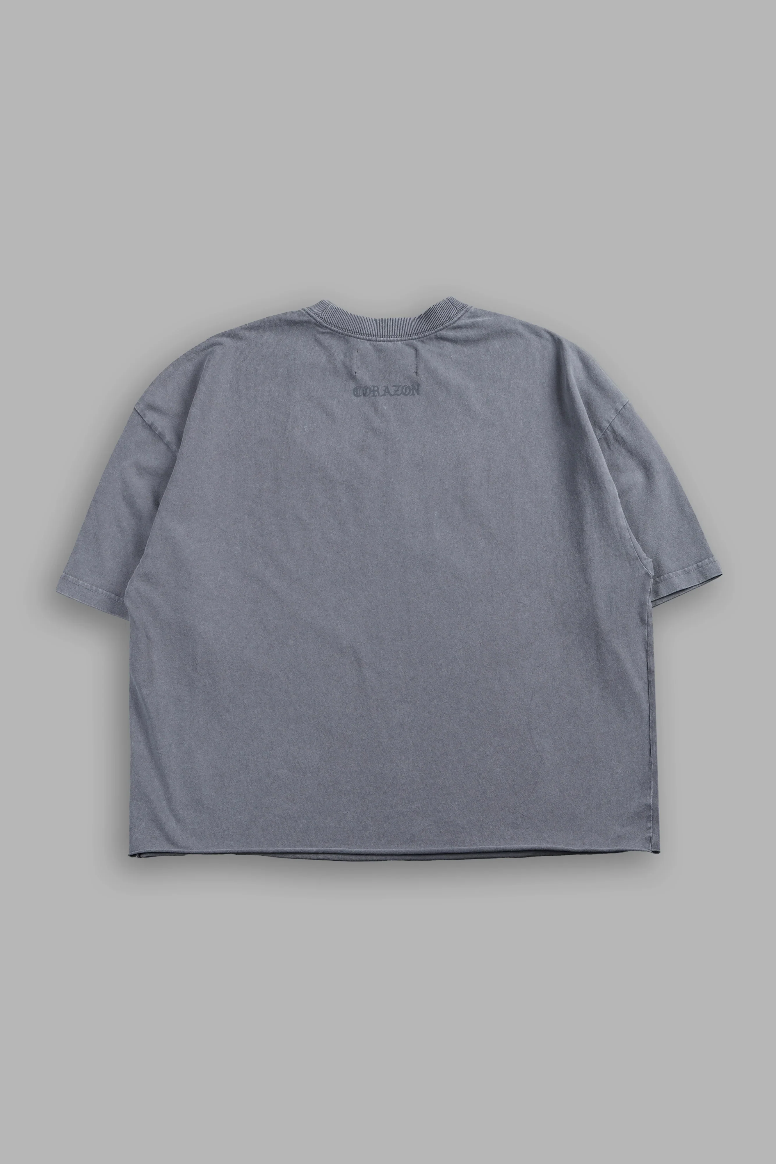 El Rosario Grunge Raw Hem Box Cut Tee In Slate Gray