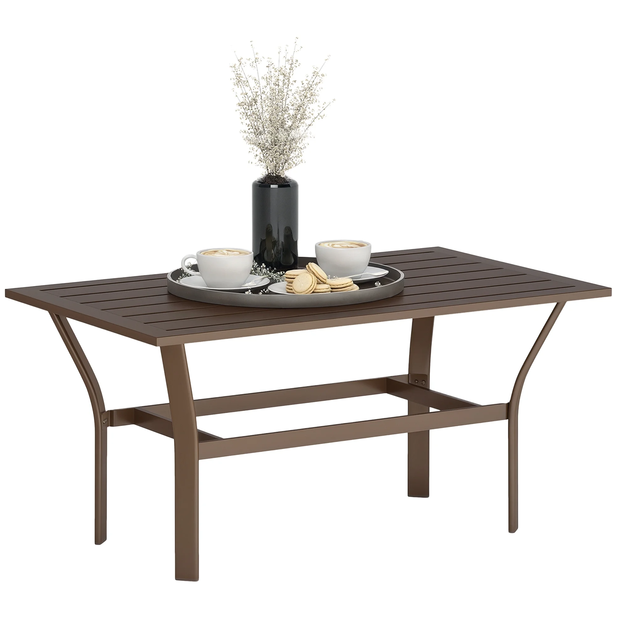 Outsunny Outdoor Coffee Table, All - Weather Rectangle Patio Coffee Table with Slatted Tabletop for Outside, Patio, Brown