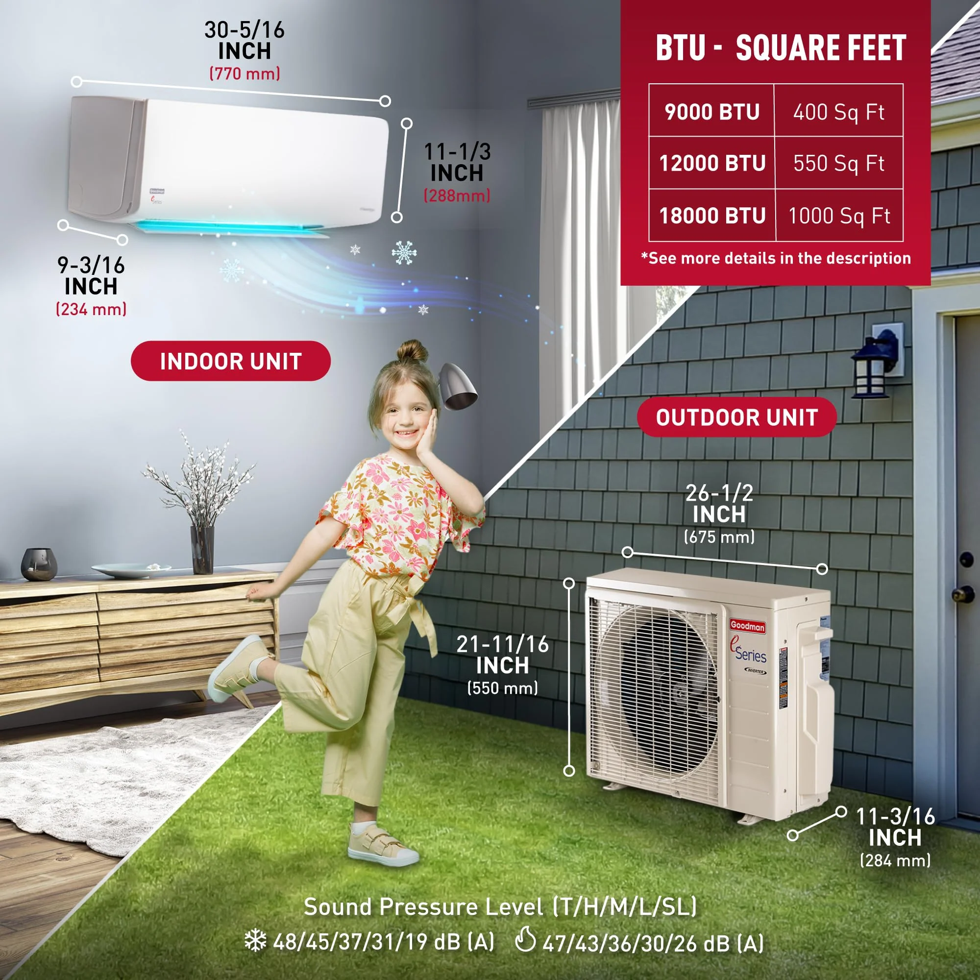 Goodman E-Series 18,000 BTU 18SEER2 Ductless Mini Split Heat Pump System