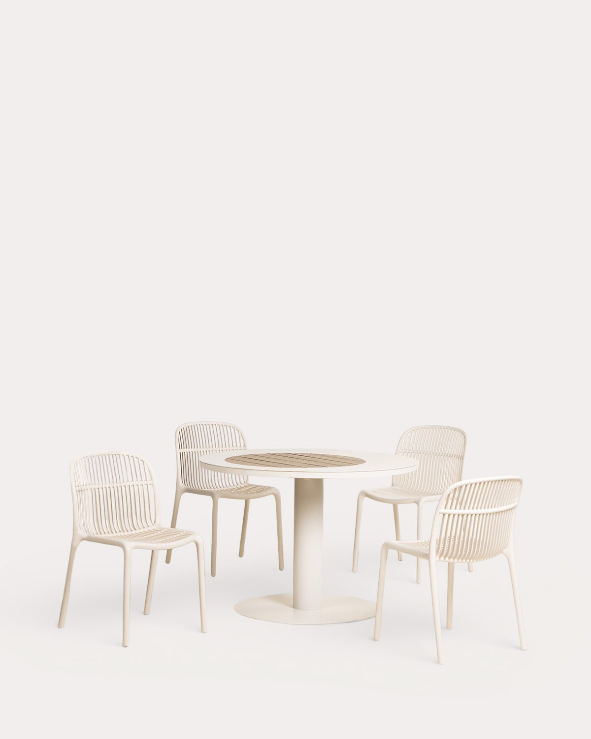 Set Lirae - Aisha - Set de Mesa Redonda de Metal (Ø110 cm) Lirae y 4 Sillas de Polipropileno Aisha de Exterior