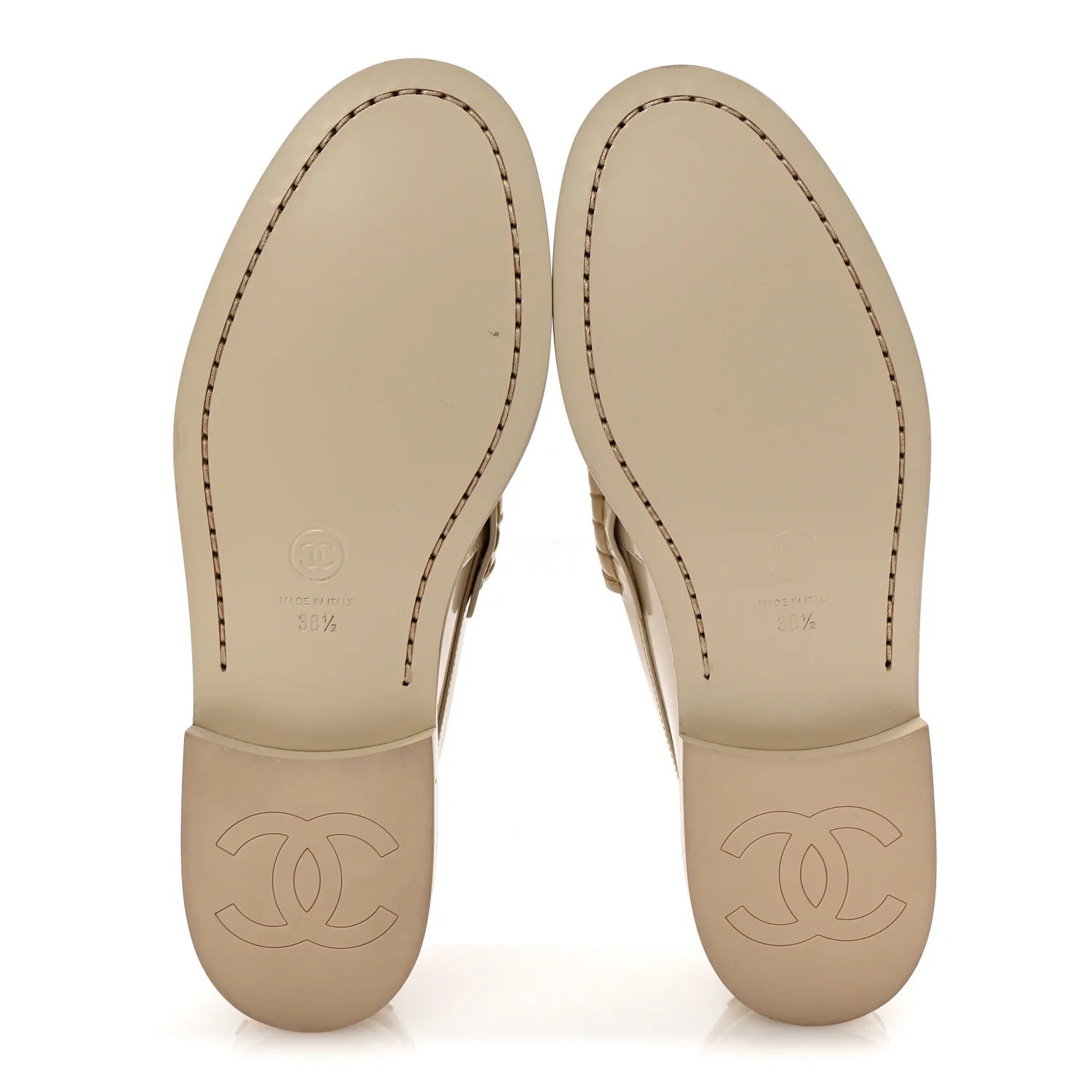 Shiny Calfskin Logo Loafers 38.5 Light Beige