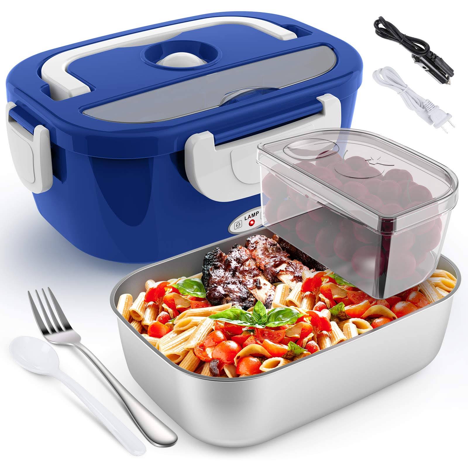 Electric Lunch Box for Car and Home Cocobela Portable Food Warmer, 60W Faster Food Heater for Adults, 2 Compartments Removable 304 Stainless Steel