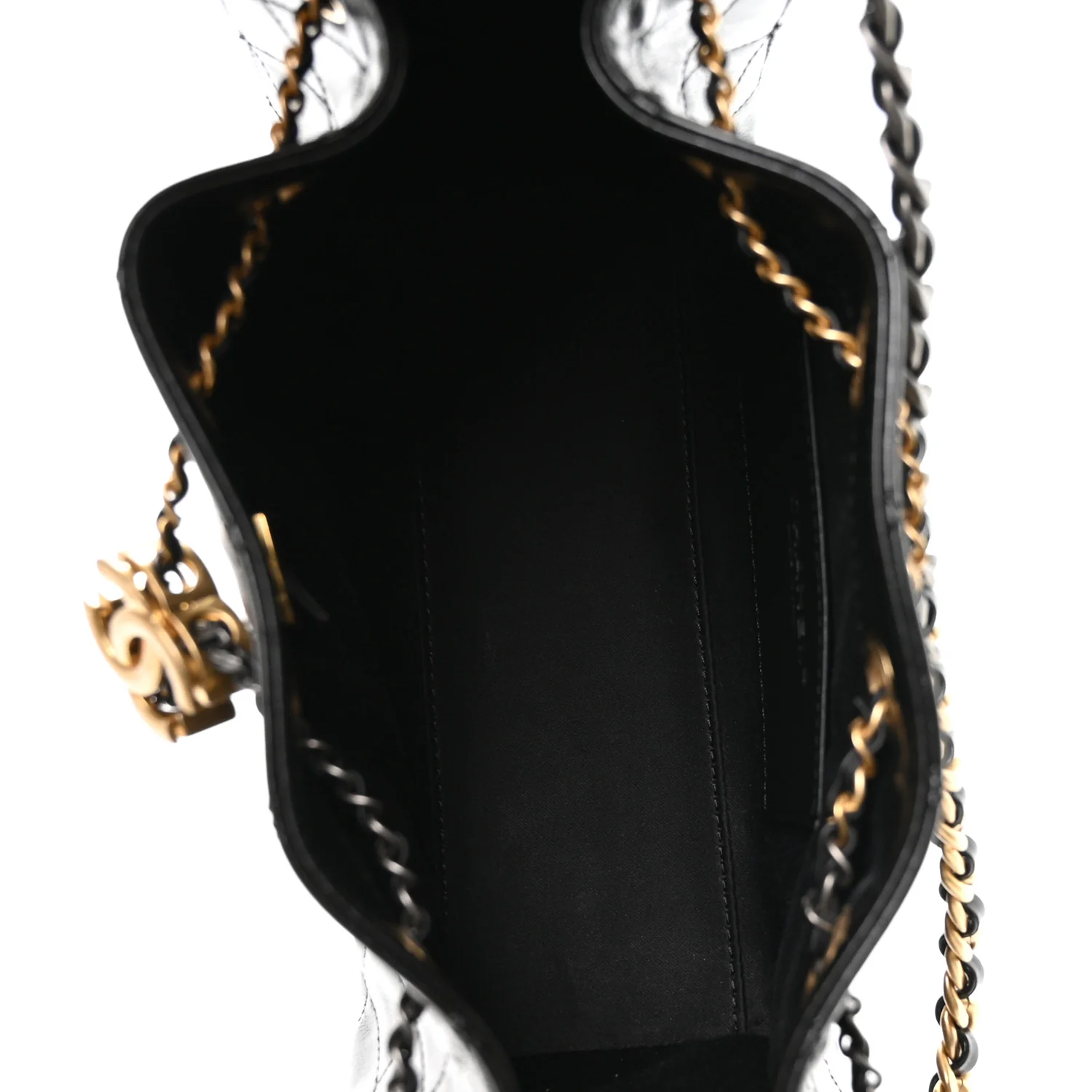 Shiny Crumpled Calfskin Quilted Mini Chanel 25 Handbag Black
