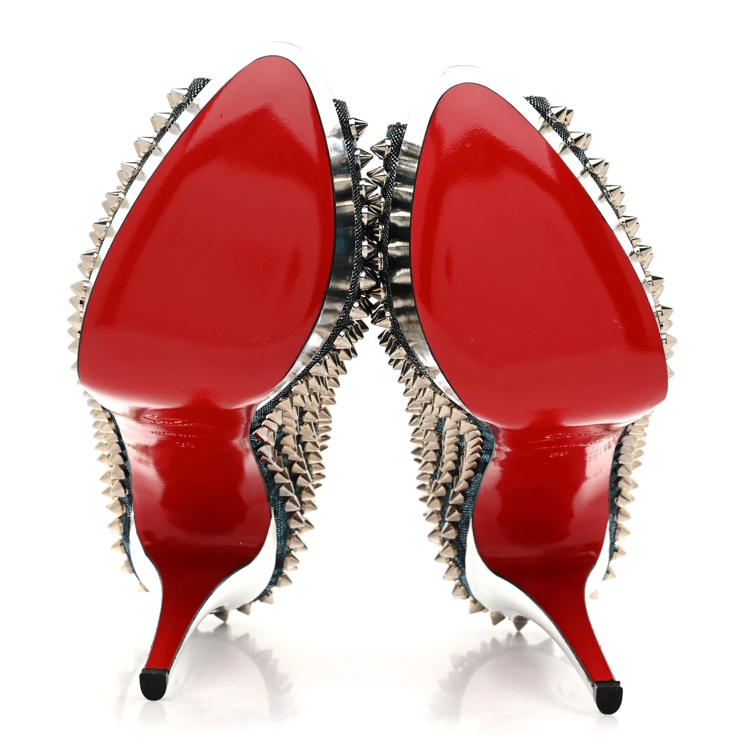 Lame Satin Lady Peep Spikes 150 Pumps 39 Turquoise Violet Silver