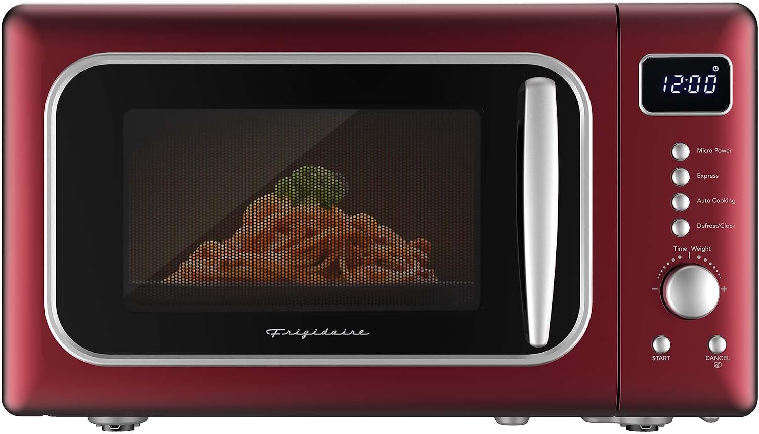 Frigidaire, 0.7 CuFt. Retro Countertop Microwave Oven, 700W Compact Microwave with 8 Auto Cook Menus, Auto Defrost, 5 Power Levels, LED Display, Glass Turntable, Black Gold