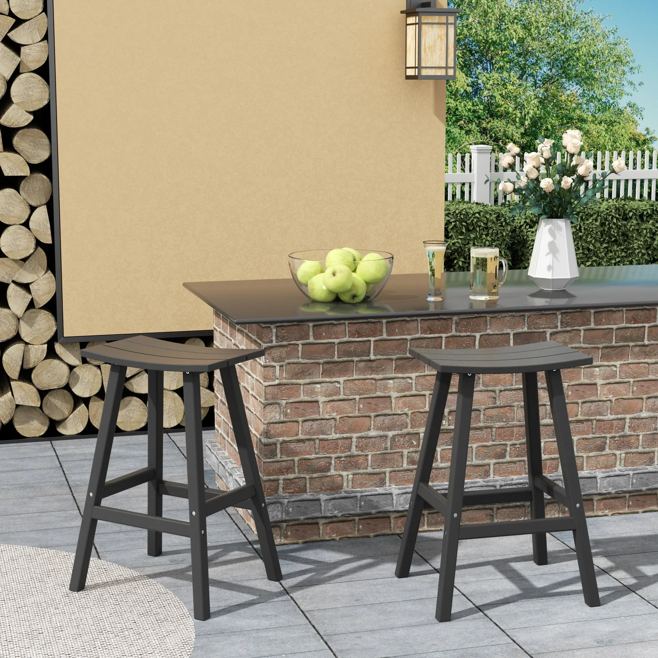 GARDEN 29 Inches Adirondack Plastic Outdoor Bar Stools (Set of 2), Gray