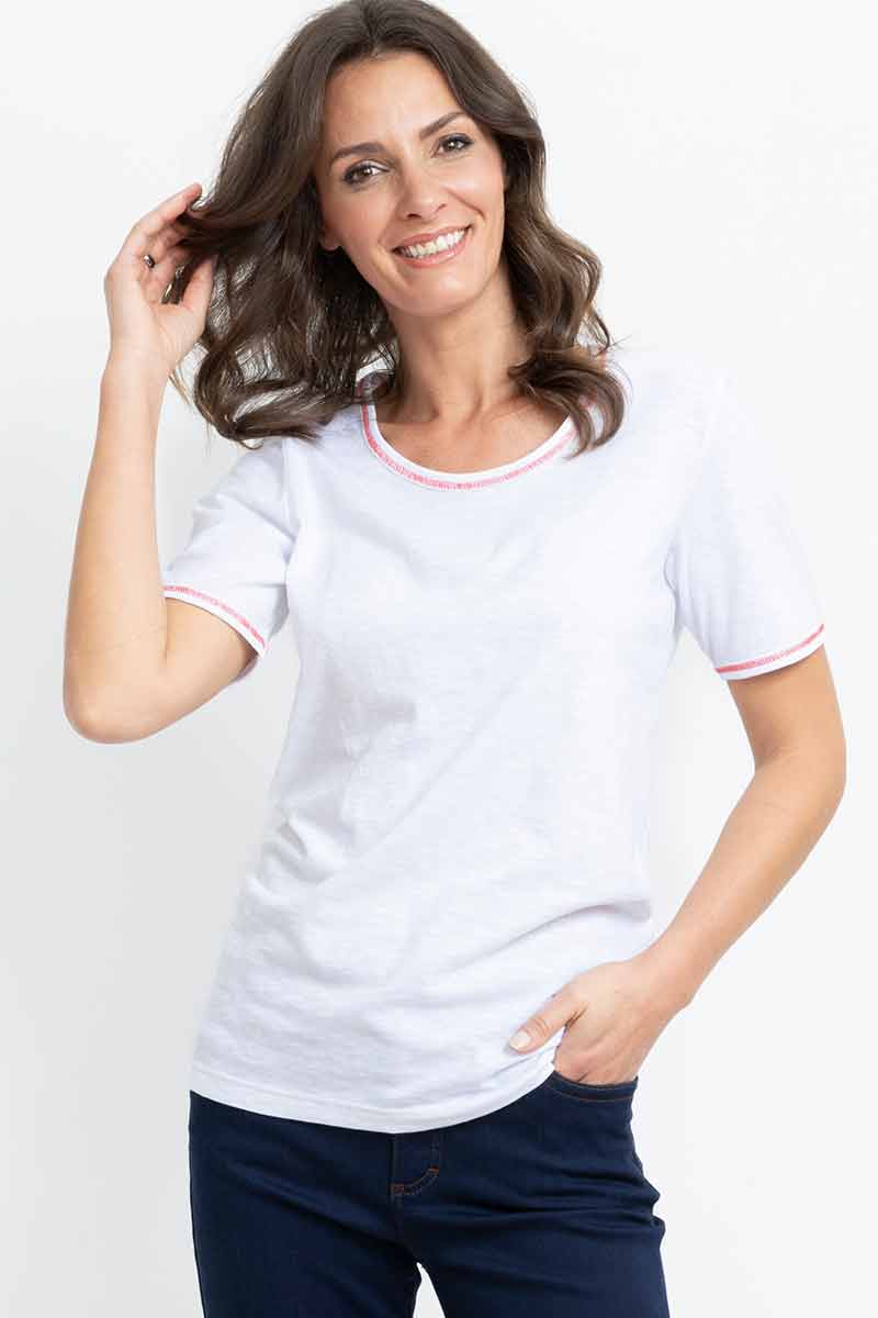 Tee-shirt coton femme manches courtes, maille flammé
