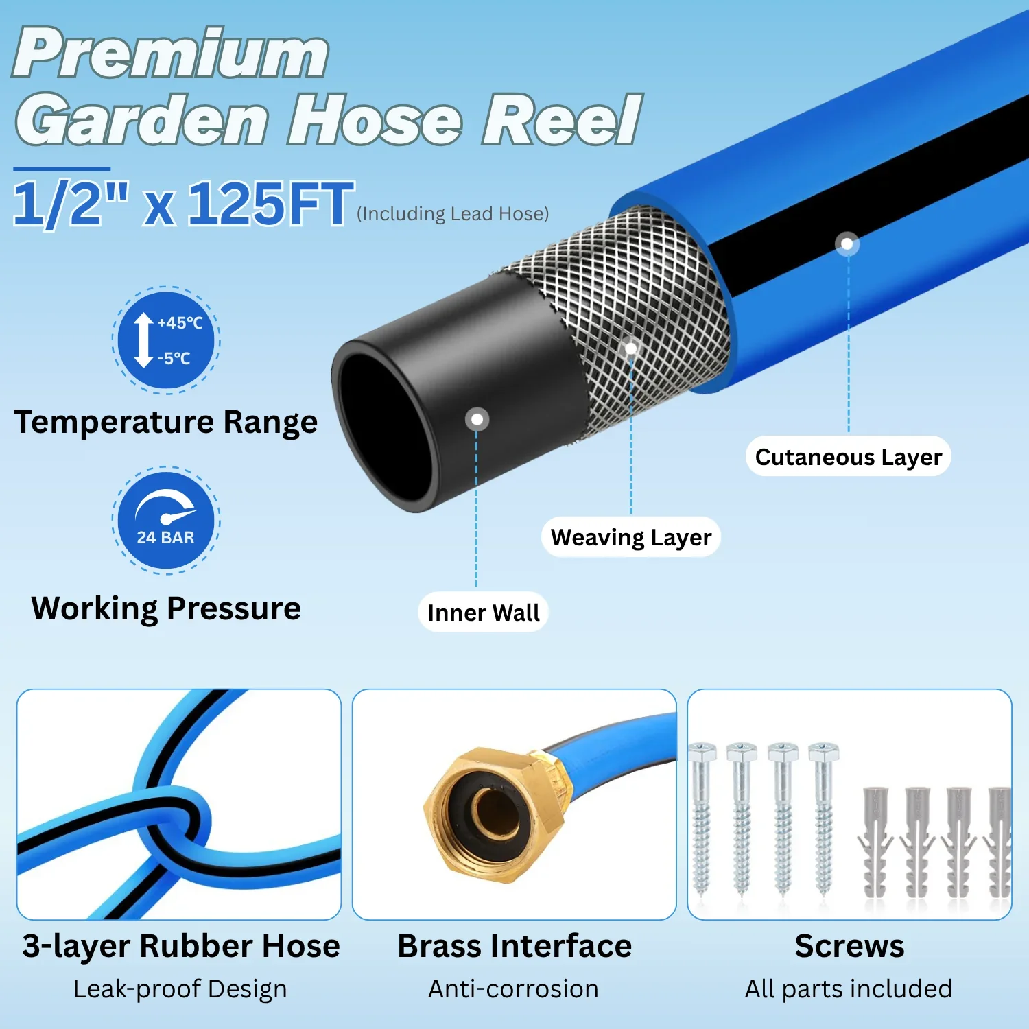 Legooin? Retractable Garden Water Hose Reel, Heavy Duty 131FT with 10-Function Nozzle, Wall Mount, Automatic Rewind, Any Length Lock, 180�� Swivel