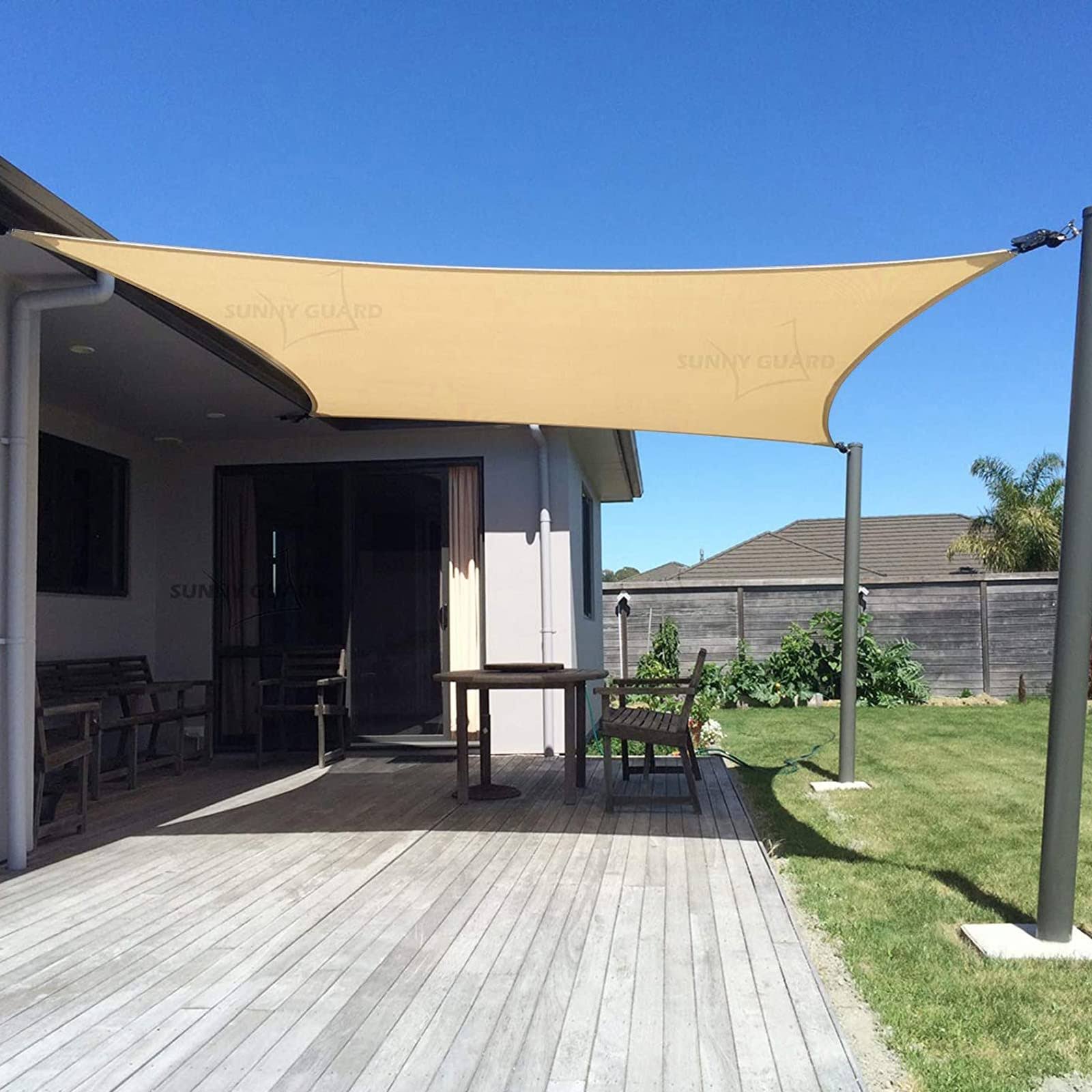 Sunny Guard 12' x 16' Sand Rectangle Sun Shade Sail UV Block for Outdoor Patio Garden