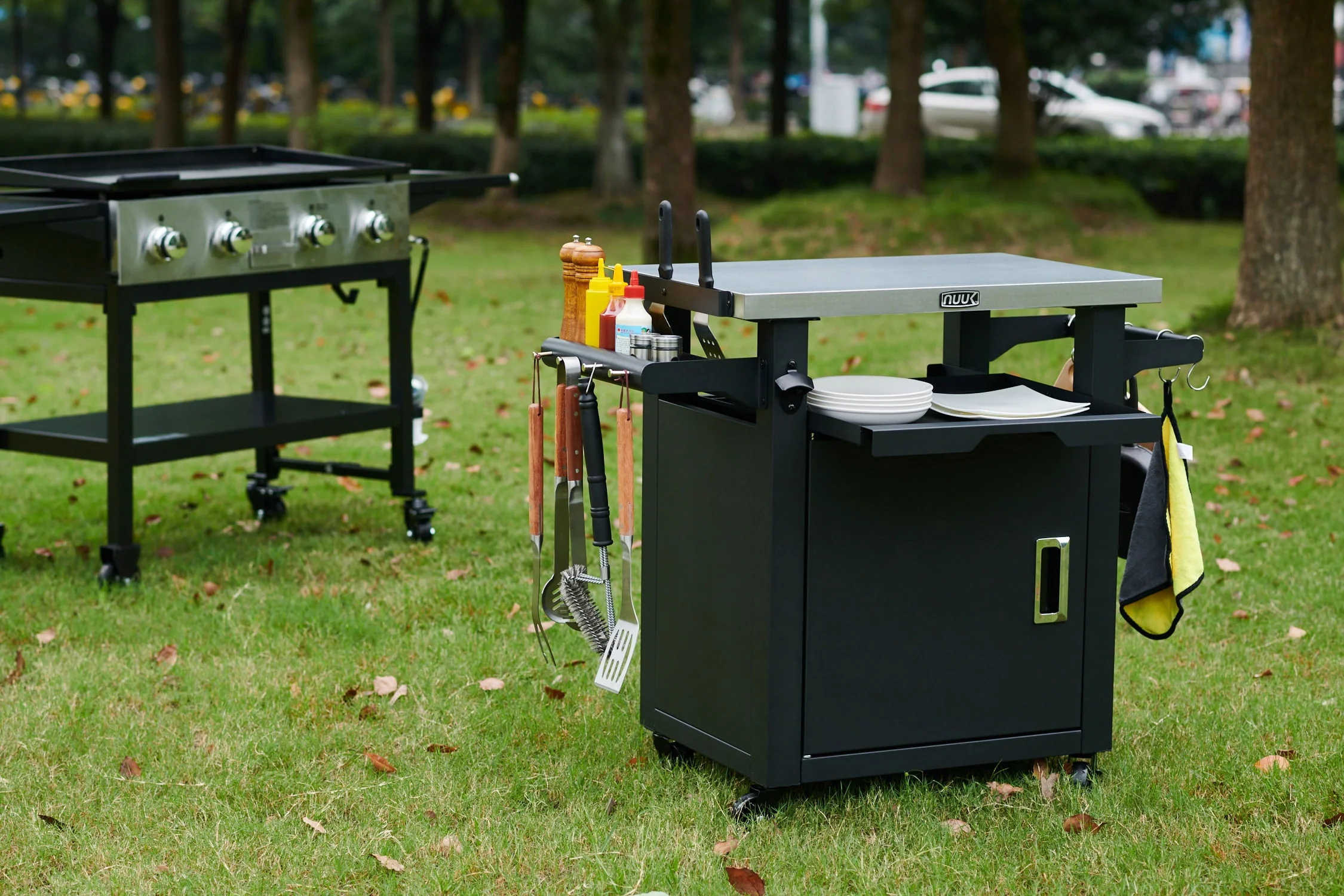 Deluxe 30IN Outdoor Rolling Grill Cook Station, Bar Table with Patio Storage Cabinet and Outdoor Dining Table, Black - Image 5