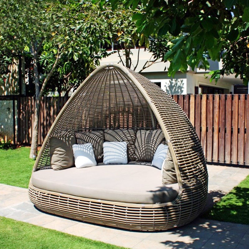 Canapé-lit combiné pour balcon extérieur, simple ou double, mobilier en rotin style cage à oiseaux, style resort