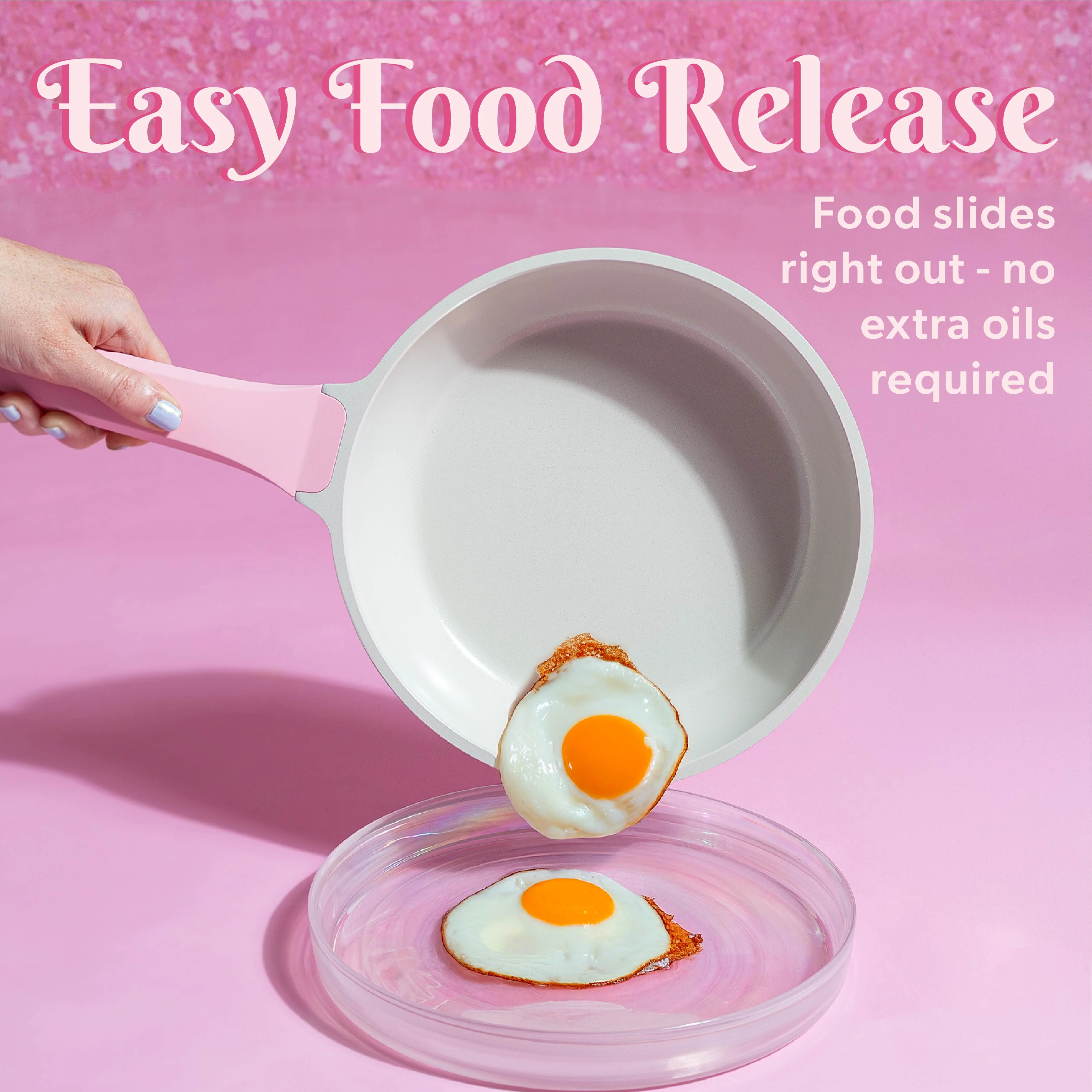 10 Piece Ceramic Nonstick Cast Aluminum Cookware Set, Clean Ceramic? Coating, Faceted Pink Design(Pink) Image 5