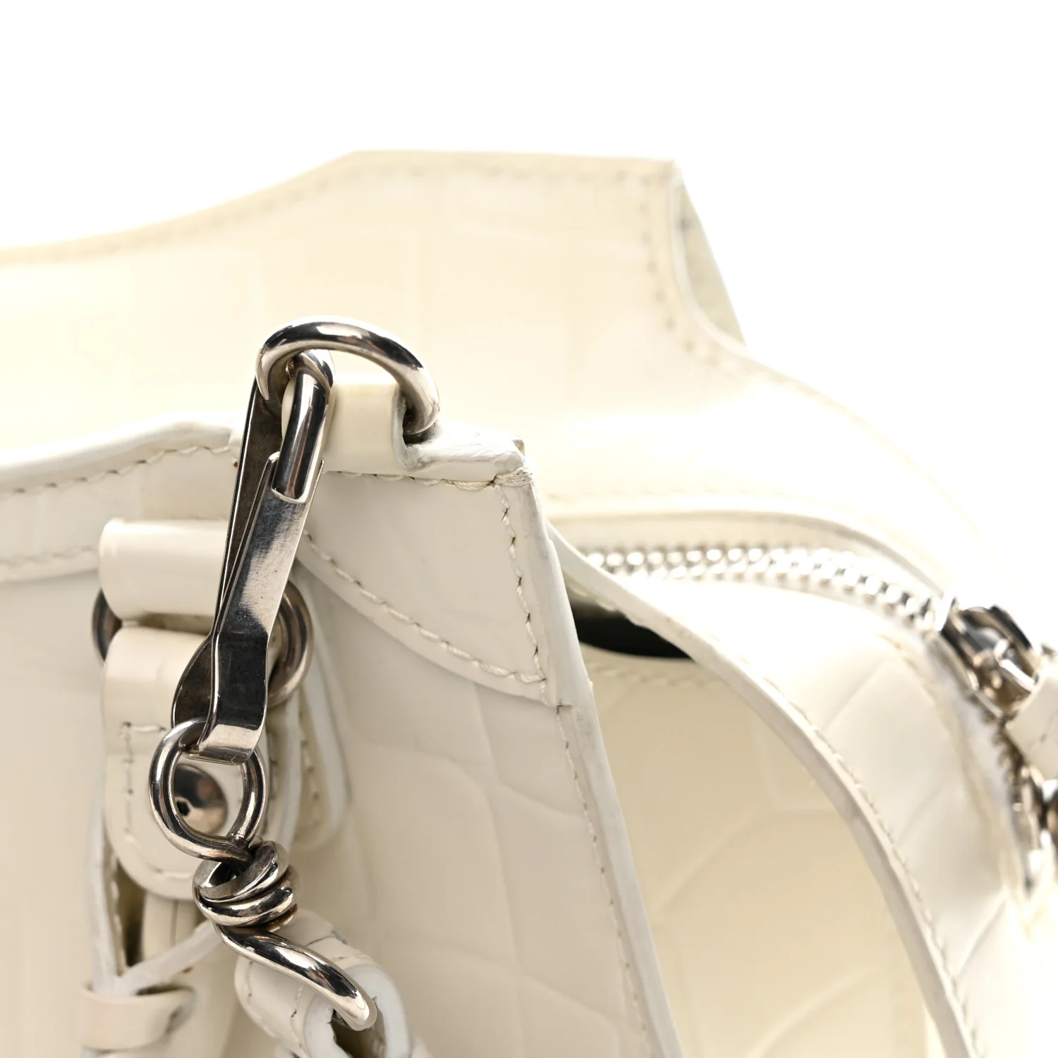 Semi Shiny Calfskin Crocodile Embossed Neo Classic Silver Hardware Mini City White