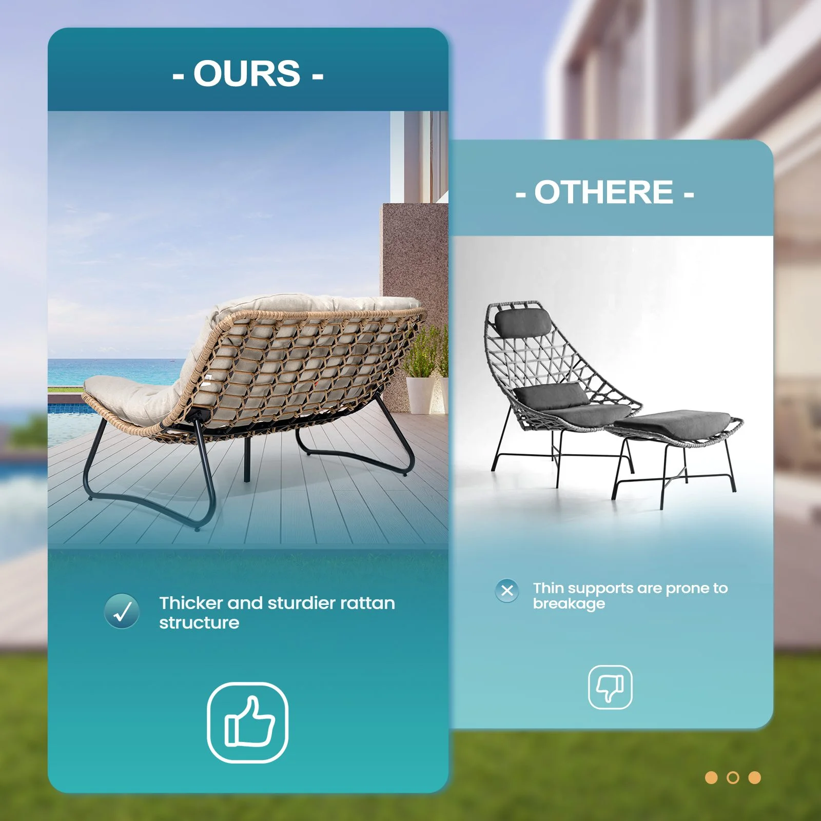 Products Patio Loveseat, All-Weather Rattan Large Furniture with Soft Cushions, Outdoor Loveseat for Balcony, Poolside, Backyard (Beige)(Beige) - Image 8