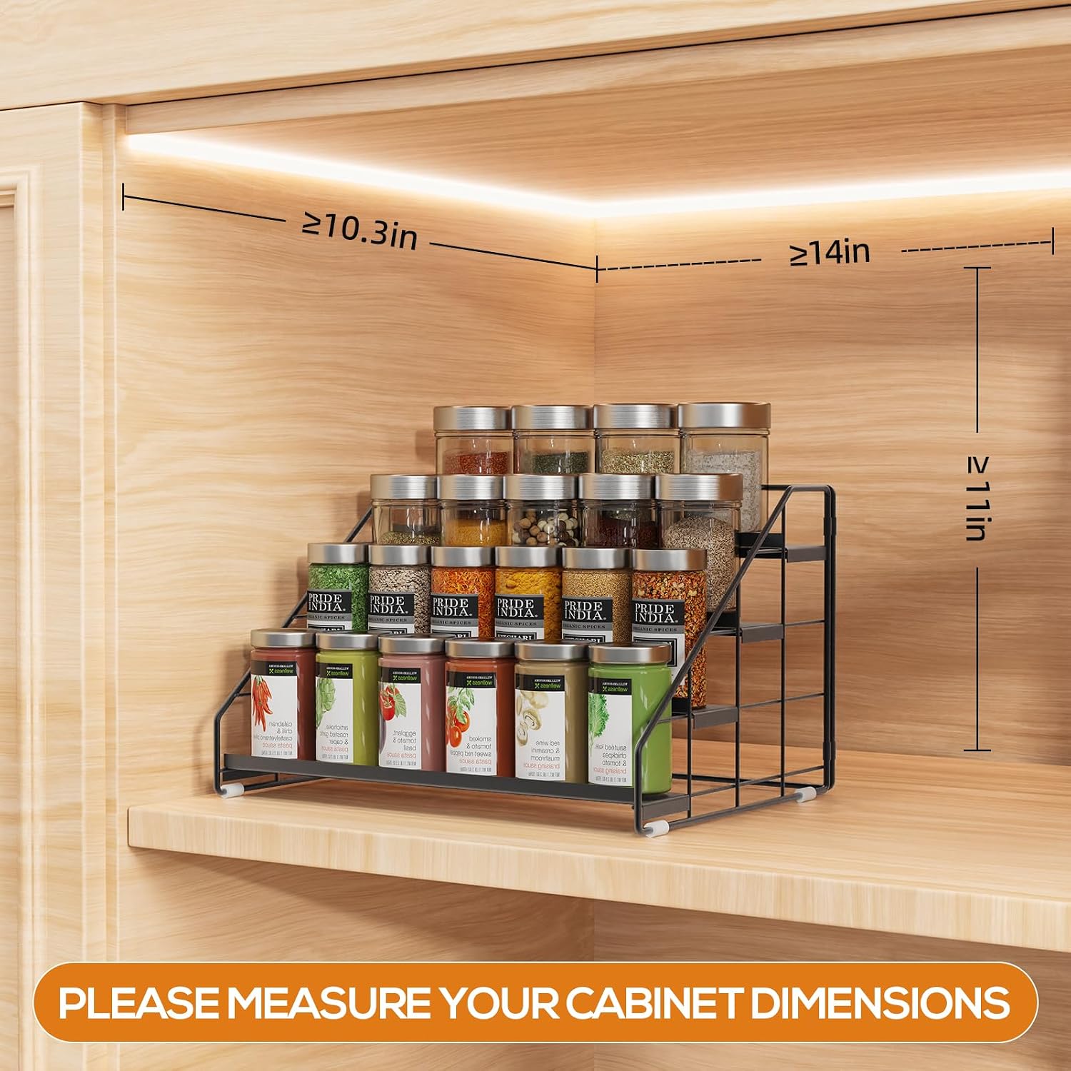 Spice Rack Organizer for Cabinet, 4-Tier Spice Rack Organizer, Tiered Adjustable Spice Shelf for Kitchen Countertop Organization, Bright Black