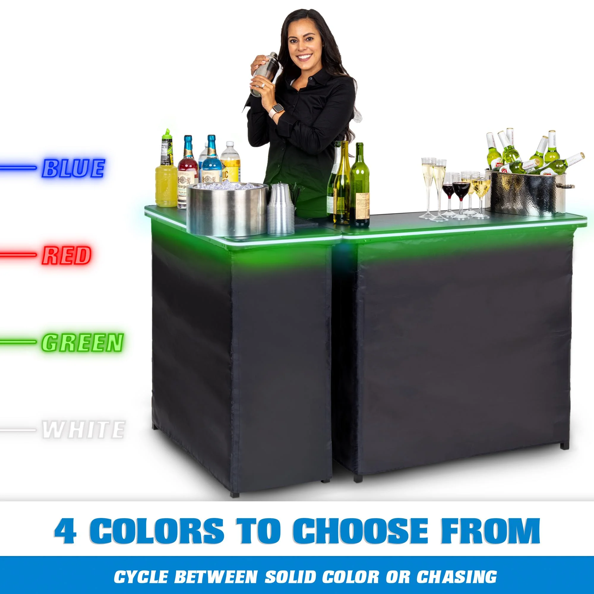 Portable Double Bar Table Set with Multi-Color LED Lights Mobile Bartender Station for Events Includes Carrying Case - Image 5