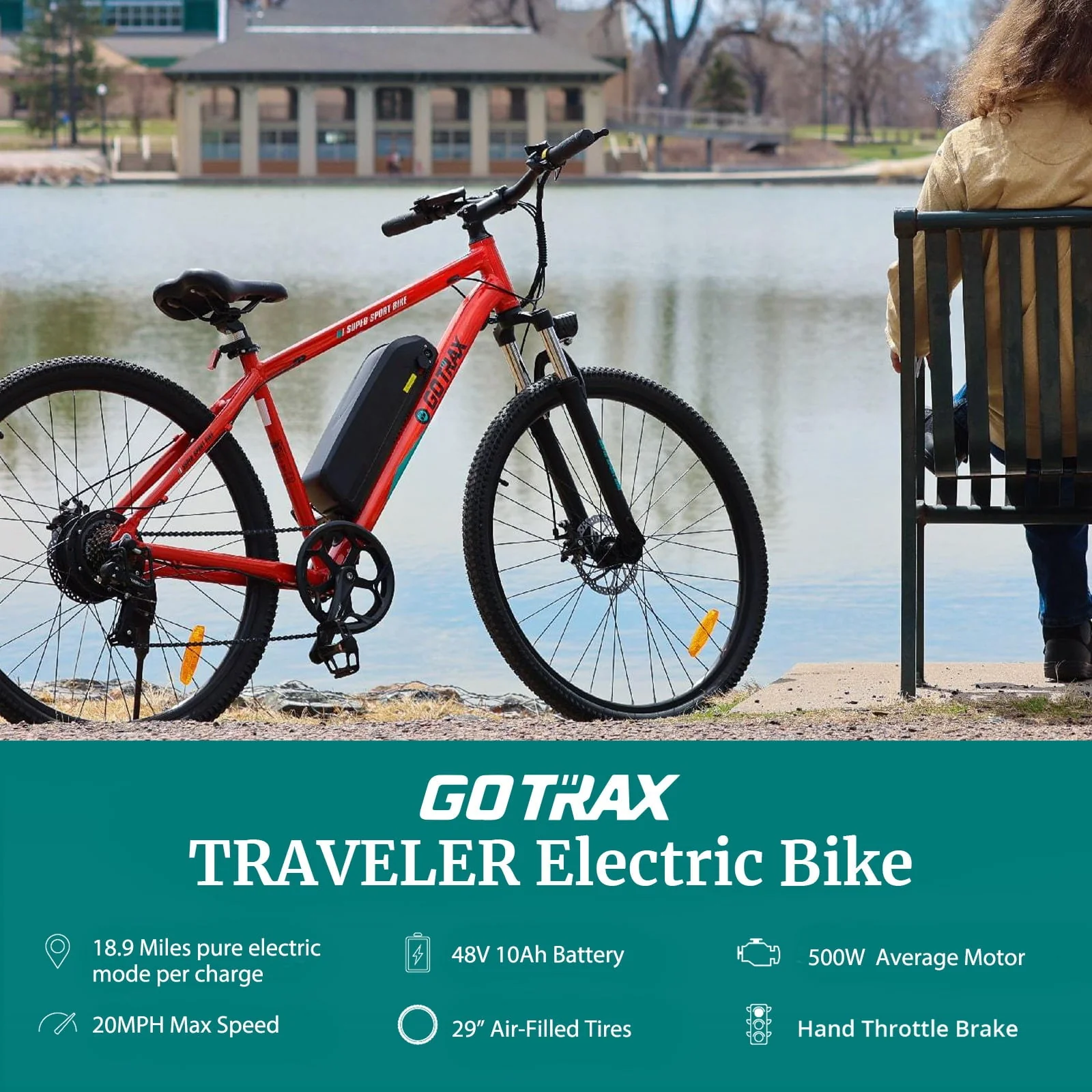 GOTRAX Traveler 29" Adult Electric Bicycle, 500W Motor up 20mph Commuter E Bikes for Adults, Orange Image 5