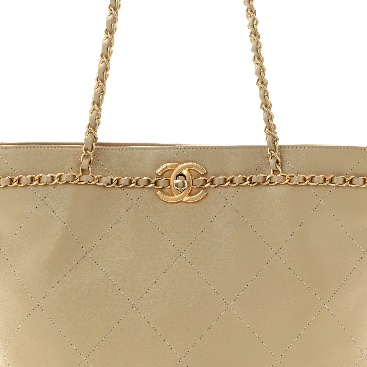 Calfskin Stitched Small Shopping Tote Dark Beige
