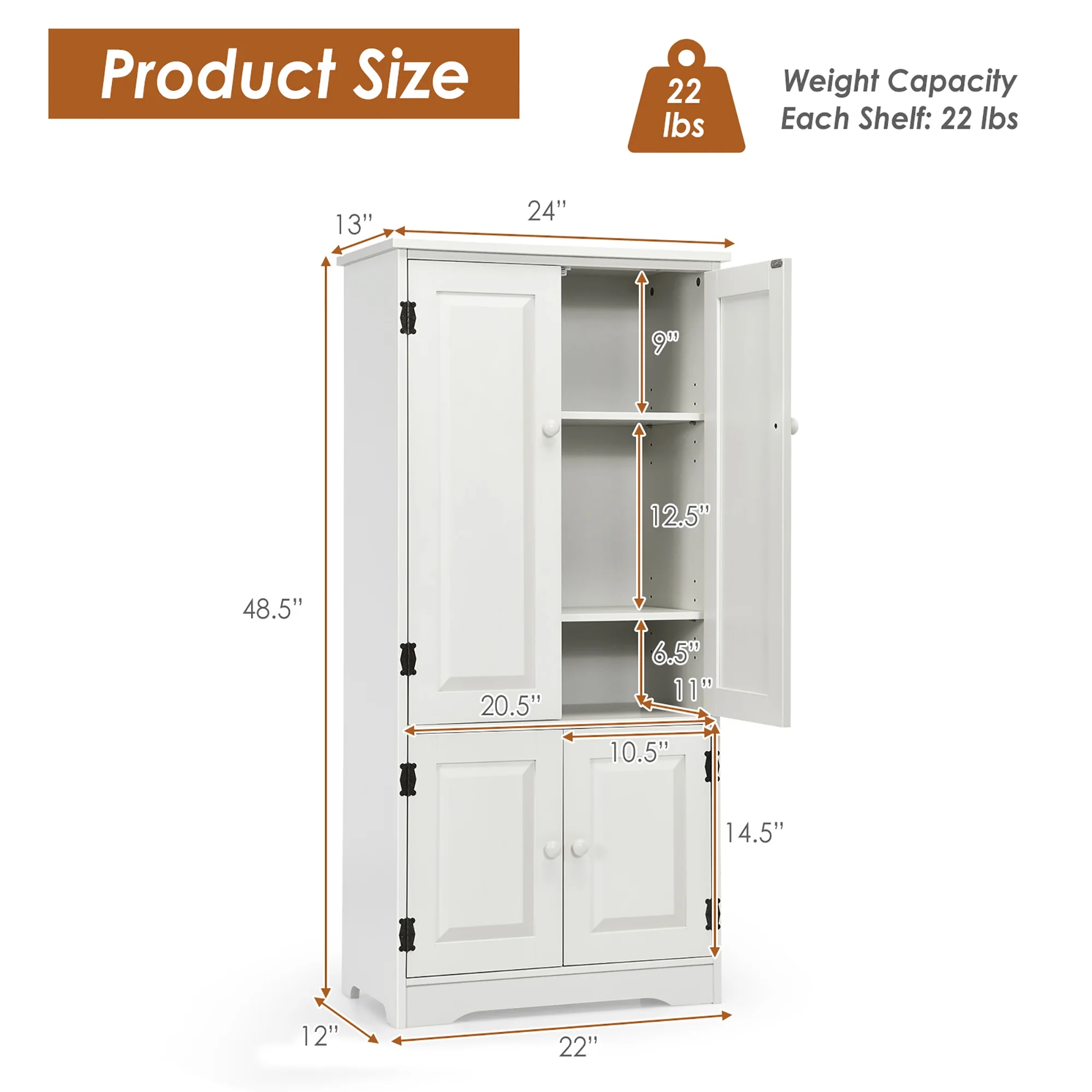 Accent Storage Cabinet Adjustable Shelves Antique 2 Door Floor Cabinet Cream White(Cream White) - Image 2