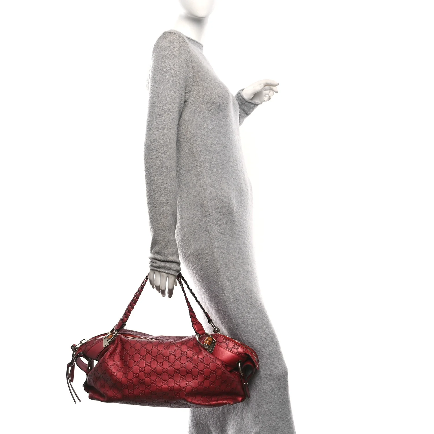 Metallic Guccissima Medium Bamboo Bar Tote Red