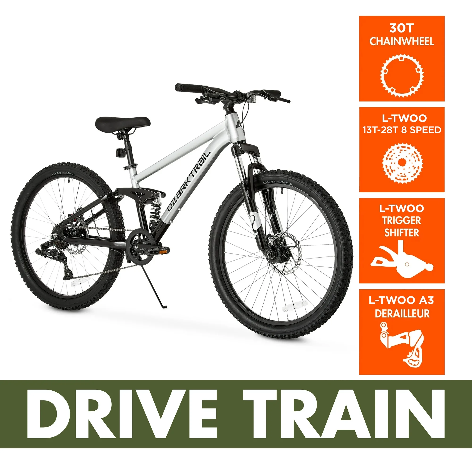 24" FS 1 Epictrail Full Suspension Mountain Bike, For Teens and Adults, Heights between 4'6" 5'6", Silver(White) Image 6