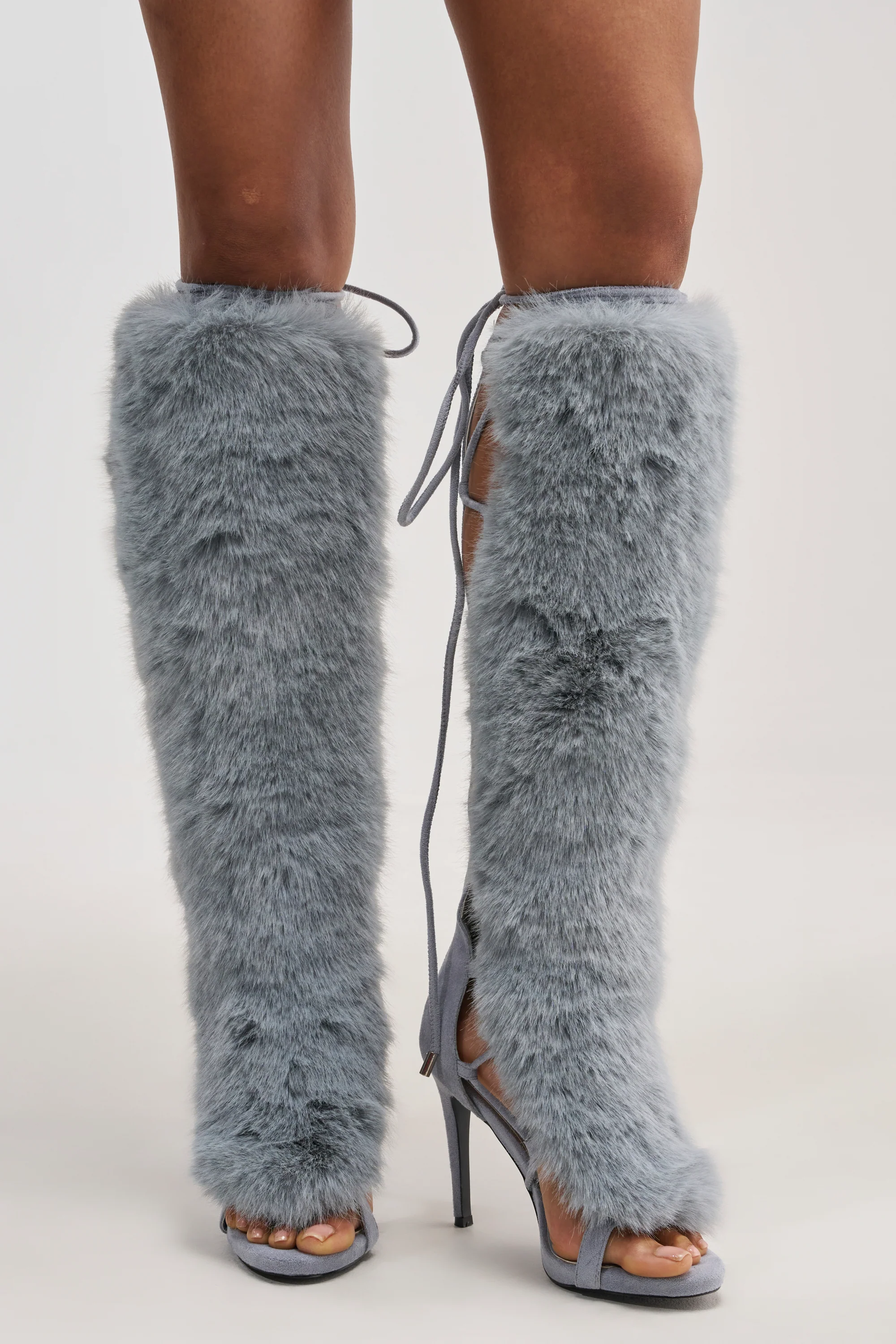 AZALEA WANG STAMOS DUSTY BLUE STILETTO SANDAL WITH FUR - Akira Store