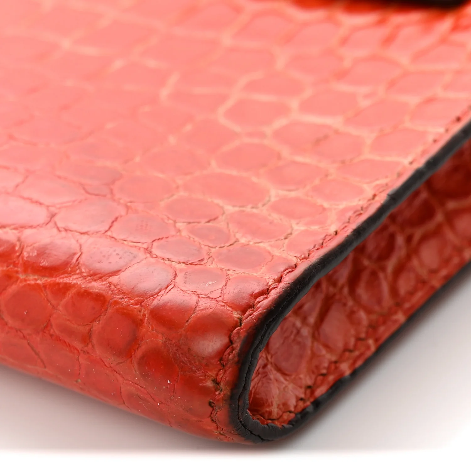 Shiny Porosus Crocodile Kelly Cut Pochette Orange Poppy