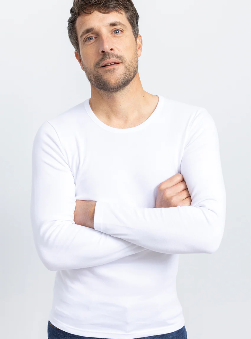 Tee-shirt homme manches longues en coton blanc