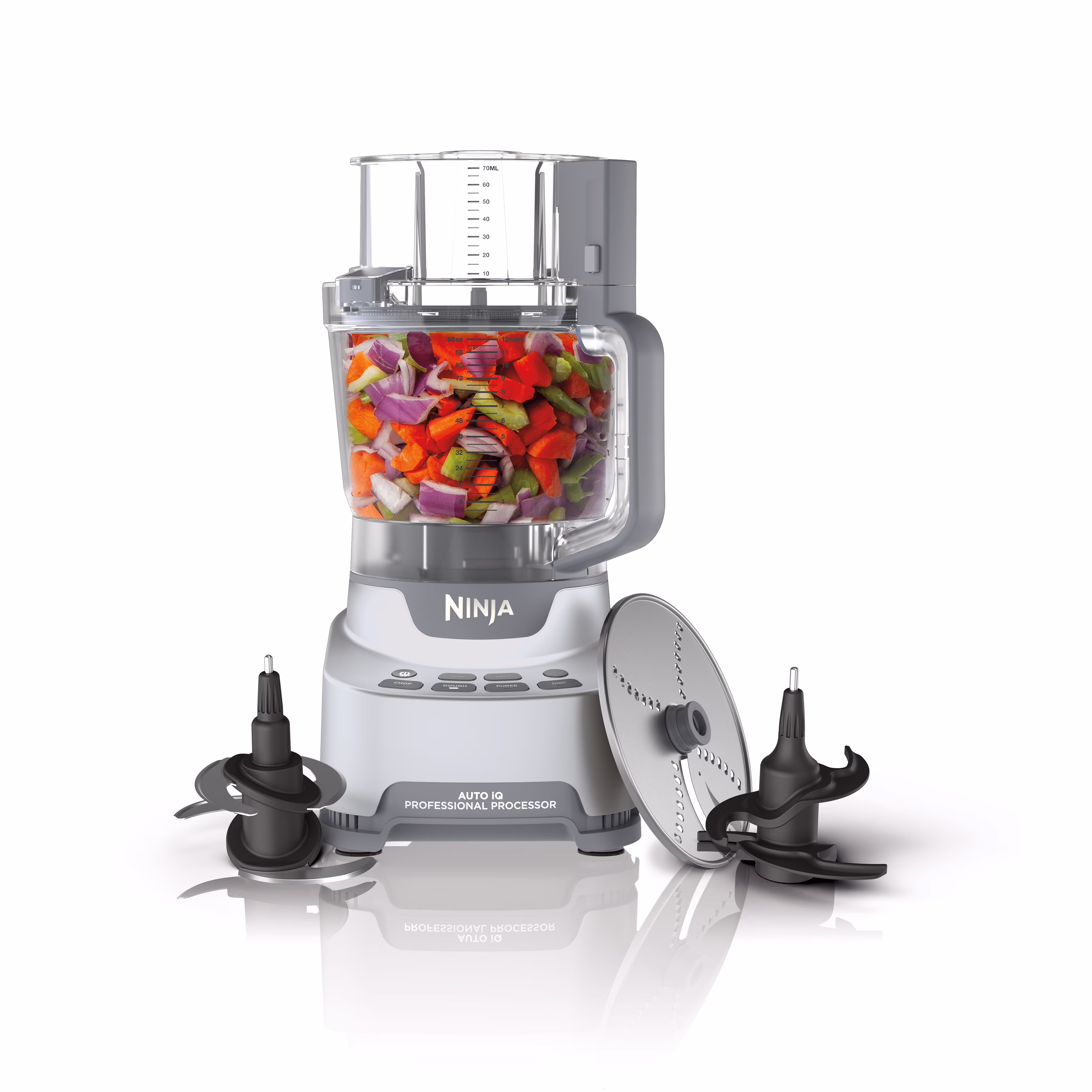 Ninja 4 - in - 1 12 Cup Food Processor, 1000 Watts, XL Capacity, 4 Auto - Iq Programs, Chop, Puree, Dough, Disc, NF700 Silver