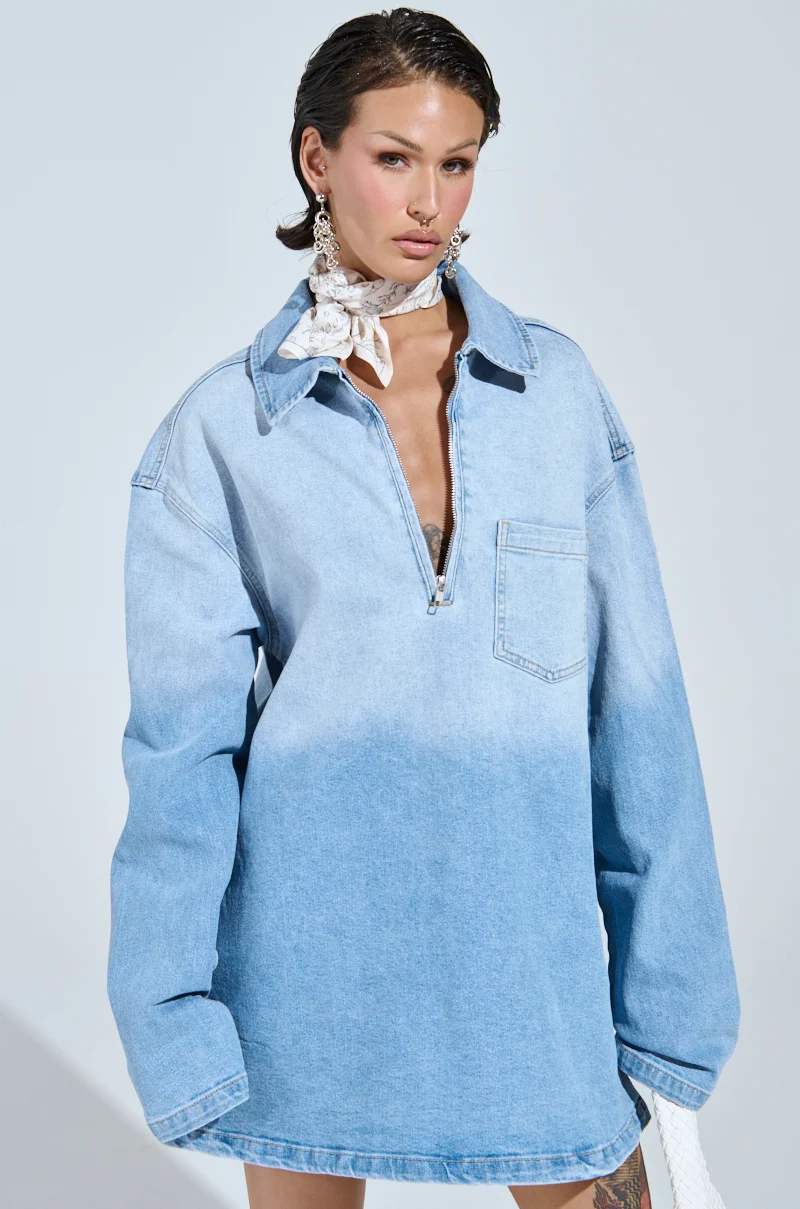 COOL GIRL OVERSIZED OMBRE DENIM SHIRT DRESS - Akira Store
