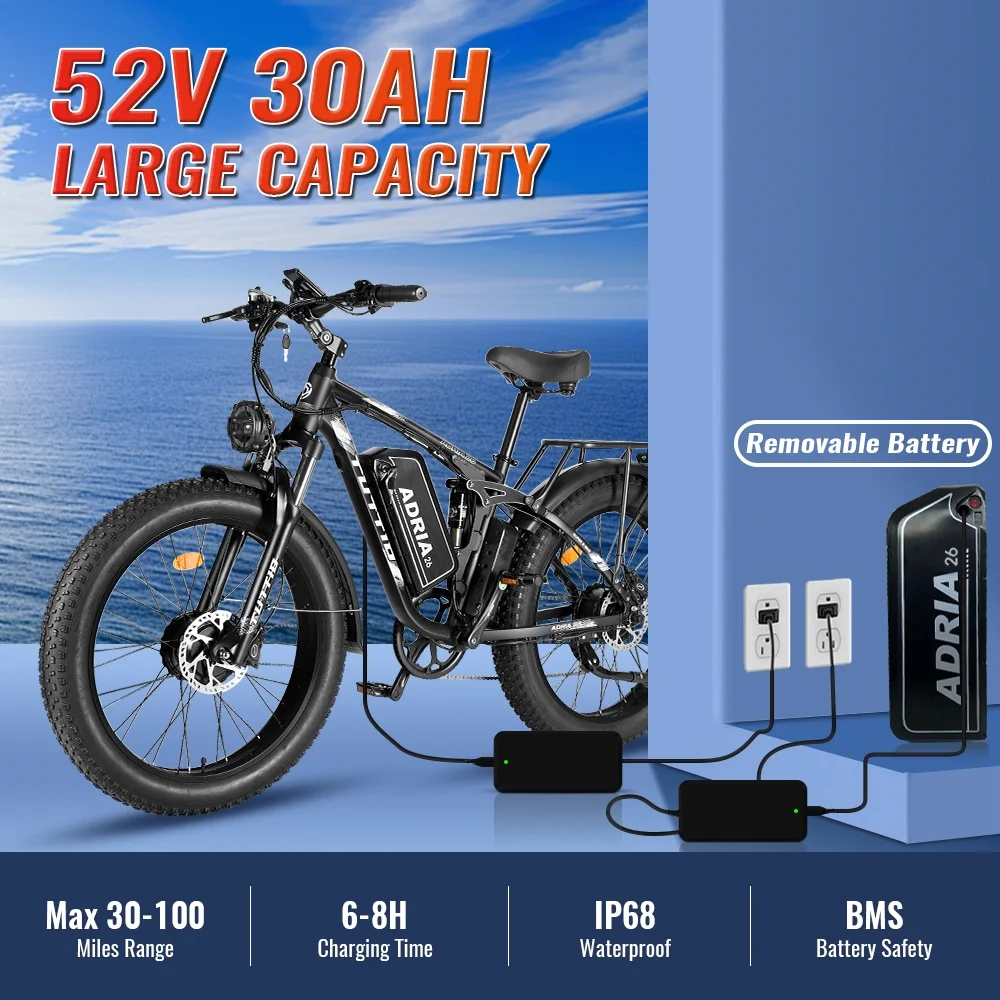 Adria26 5000W Electric Mountain Bike for Adults, 26" Fat Tire E-Bike for Men, 7 Speed, Max 46Mph - Image 5