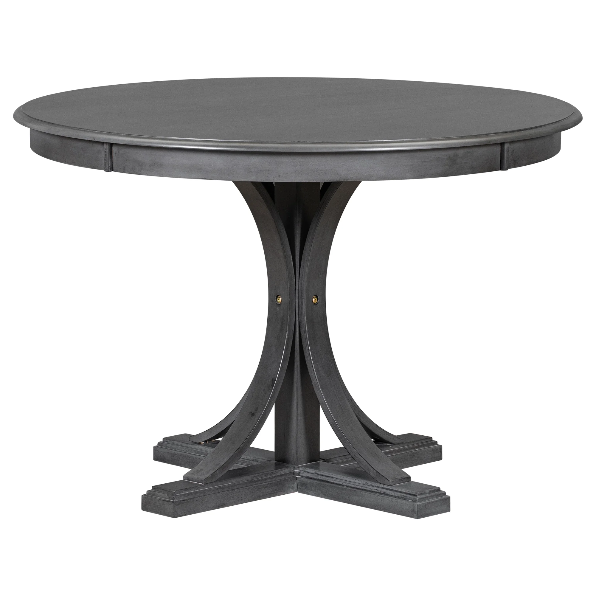 5 Piece Retro Round Dining Table Set with 4 Upholstered Chairs, Wood Dining Table with Curved Trestle Style Legs(Gray) - Image 7