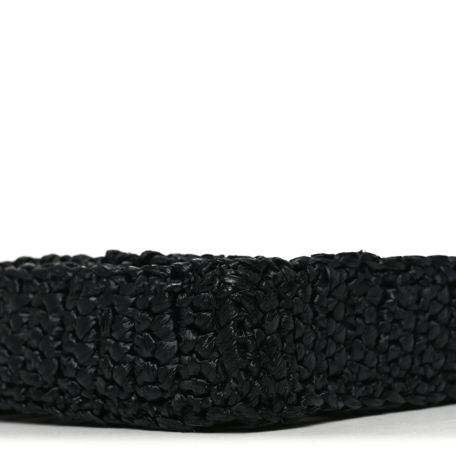 Yarn Raffia Effect Crochet Logo Embroidered Tote Bag Black