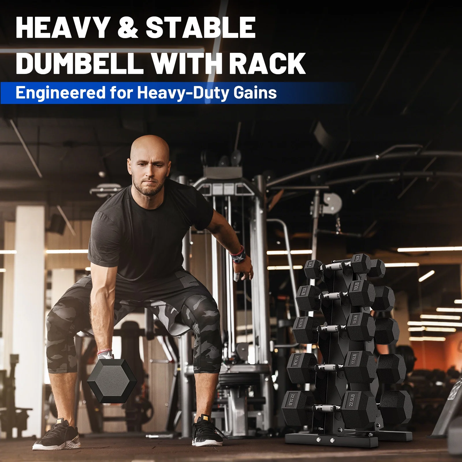 150 lb Dumbbell Set with Rack, Rubber Encased Hex Free Weights for Home Gym Strength Training(150 lb (5, 10, 15, 20, 25 lb) X 2 Rack) - Image 4