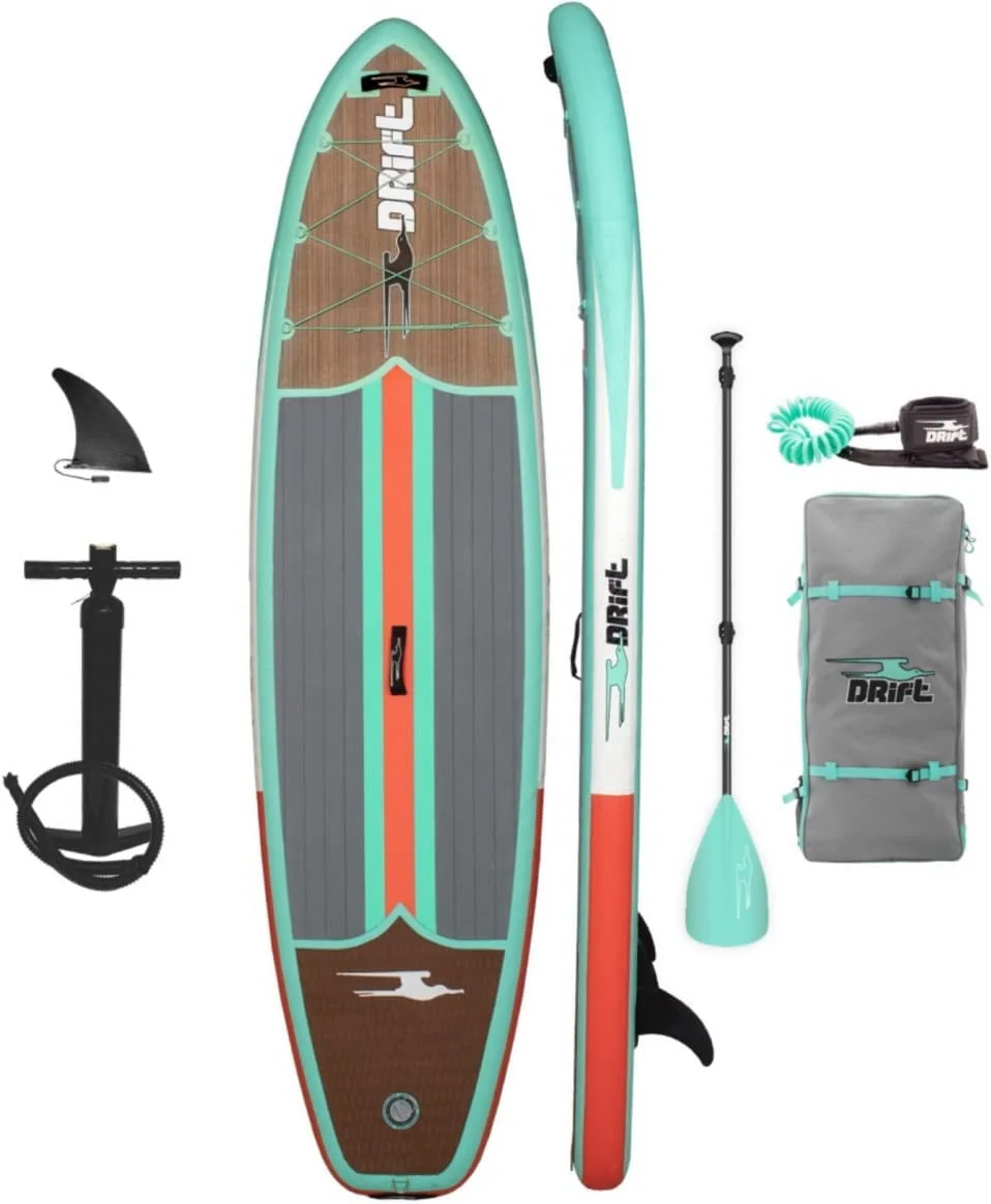 Drift Aero Inflatable Stand Up Paddle Board   SUP Paddle Board  Accessories, Including Pump, Paddle, and More   Classic Woodgrain, Adult, 10'8"