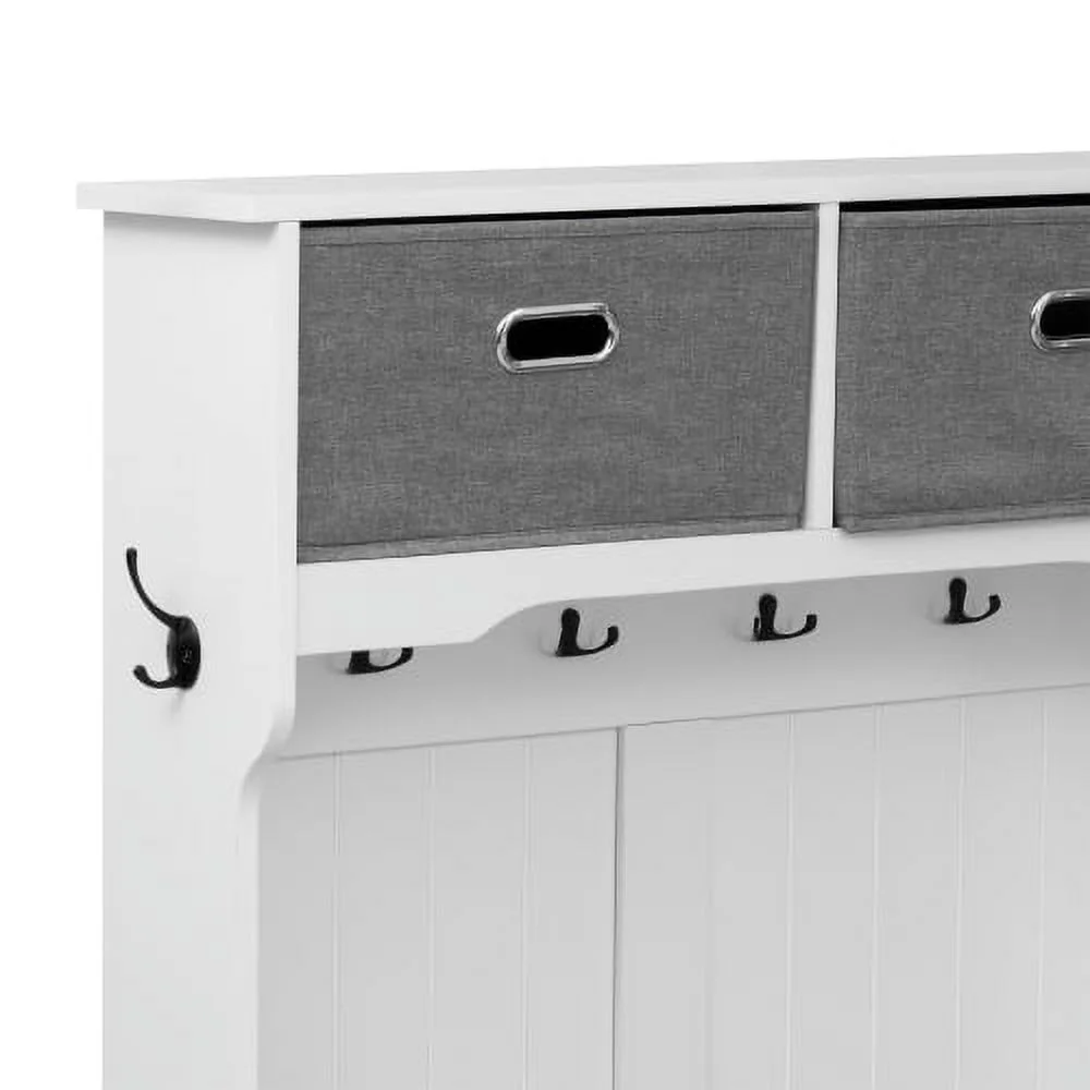 Triple Tree 3-in-1 Multi-Function White Entryway Coat Rack Hanger Storage Hall Tree(White)