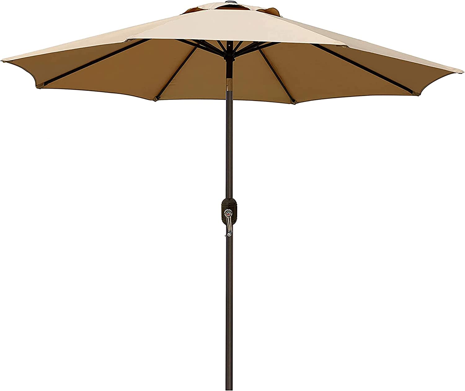 Parasol de terrasse de marché extérieur de 2,74 m (9 pi) avec inclinaison par bouton-poussoir et manivelle, 8 baleines (beige)